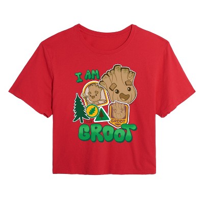 Women's - Marvel - Guardians of the Galaxy Groot Sticker Cropped Graphic T-Shirt
