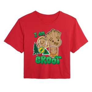 Women's - Marvel - Guardians of the Galaxy Groot Sticker Cropped Graphic T-Shirt - 1 of 4