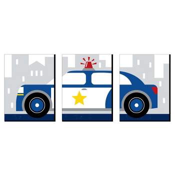 Big Dot of Happiness Calling All Units - Police - Cop Car Nursery Wall Art and Kids Room Decor - 7.5 x 10 inches - Set of 3 Prints