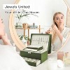 3-Layer Leather Jewelry Organizer Box, Large Storage Case for Earrings, Rings, Necklaces & Watches, Olive Green - 4 of 4