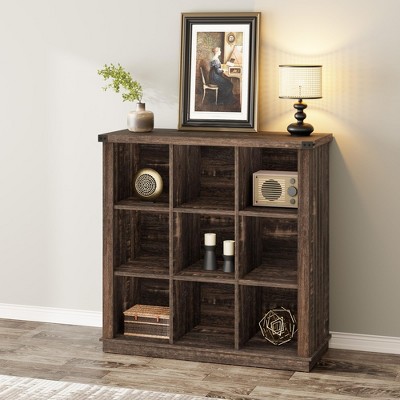 homfan 62" 8-Cube Storage Organizer - 3-Tier Farmhouse Bookcase, Long Low Profile Shelf for Living Room/Entryway