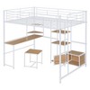 Full Size Loft Bed with Desk and Stool, Metal Loft Bed with Open-Style Wardrobe, Shelves and Cabinet, Black - 3 of 4