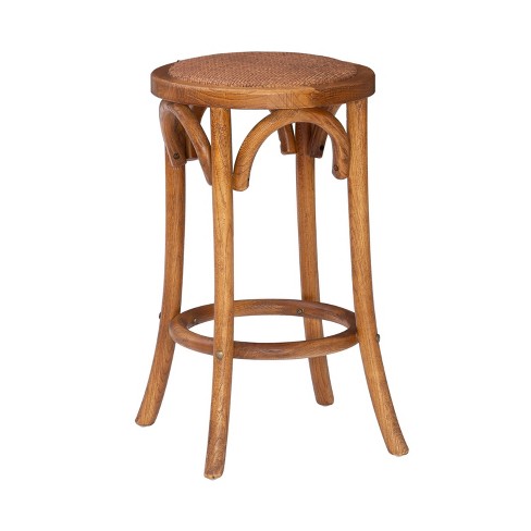 Rae Rattan Seat Backless Counter Height Barstool Walnut Linon