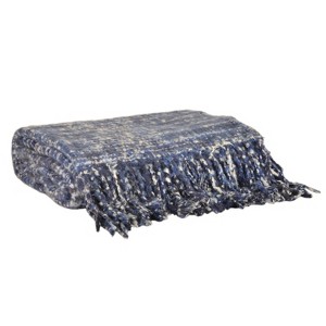 Cerin Mohair Fringe Throw Blanket Blue - Décor Therapy