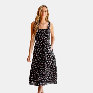 Women's Floral Print Square Neckline Sleeveless Midi Dress - Cupshe - 1 of 4