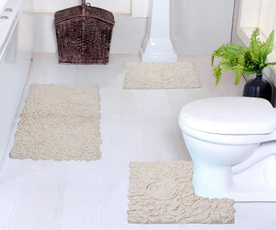 Bell Flower Collection Cotton Floral Pattern Tufted Bath Rug Set Pack of 3 - Home Weavers