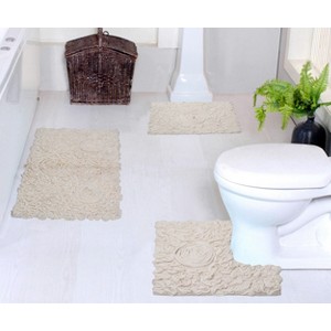 Bell Flower Collection Cotton Floral Pattern Tufted Bath Rug Set Pack of 3 - Home Weavers - 1 of 4