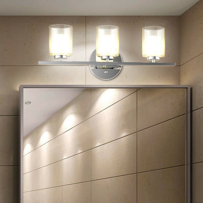 3-Light Art Wall Sconce Light Fixture Brushed Chrome Finish Glass Shade Bathroom, 3 of 11