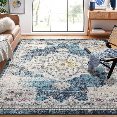 Vintage Medallion Area Rug Living Room Bedroom Rugs Floral Accent Rug Low Pile Stain Resistant Throw Carpet