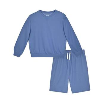 Sleep On It Boys 2-Piece Long-Sleeve Soft Textured Knit Pajama Shorts Set