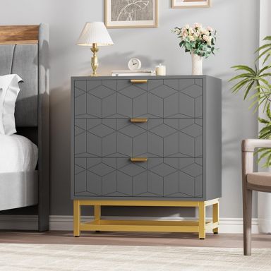 target dresser grey 3 Drawer Wooden Storage Chest with Elegant Gold Pull Handles, Modern Multifunctional Drawer Cabinet, Versatile Nightstand, : plastic drawers walmart