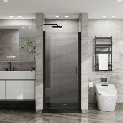 Lirago,34"x72" Semi-Frameless Pivot Shower Door-Tempered Glass, Black Finish, Dual Seal, Left/Right Mount