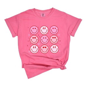 Simply Sage Market Women's Valentine Smiley Face Heart Short Sleeve Garment Dyed Tee - 1 of 4