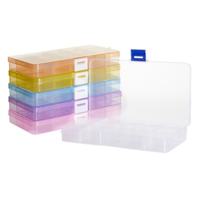 Bright Creations 6 Pack Plastic Bead Organizer Box with Dividers, 6 Colors Craft Supplies, 7x4x1 In