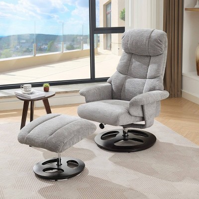 Chenille Fabric Recliner Chair with Ottoman,Modern 360° Swivel 5-Point Massage Recliner Chair,Lounge Chair for Bedroom Living Room-Coolbibila