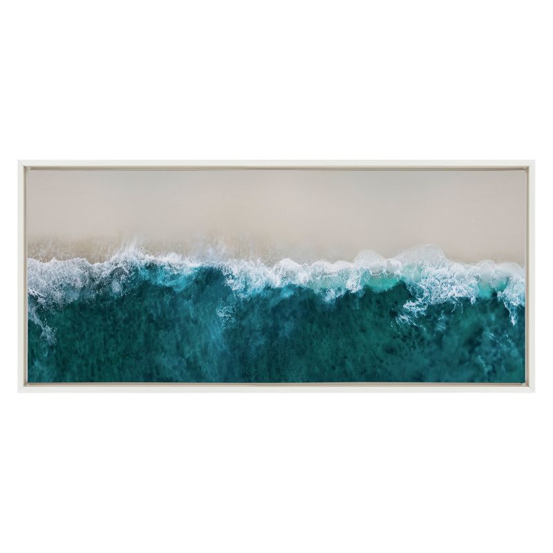 Kate &#38; Laurel All Things Decor 18&#34;x40&#34; Sylvie Waves Crashing on Beach Framed Wall Art by The Creative Bunch Studio White, 2 of 7