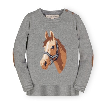 Hope & Henry Girls' Long Sleeve Intarsia Horse Sweater With Elbow