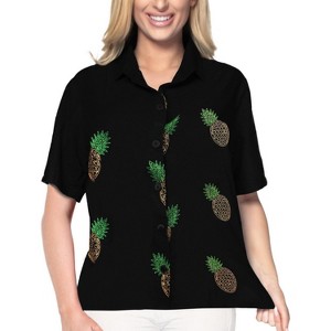 LA LEELA Women's Beach Hawaiian Short Sleeve Blouse Shirt L Squid Ink AD589 - 1 of 3