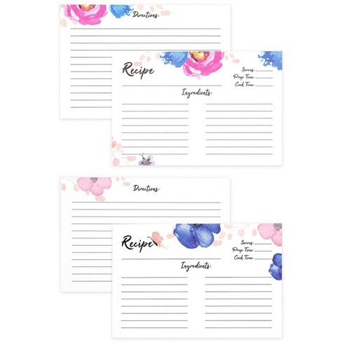 Outshine Co Floral Recipe Cards With Dividers (set Of 104) - Blue