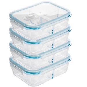 Lexi Home 3-Compartment 51 oz. Glass Meal Prep Container - Set of 4 - 1 of 4