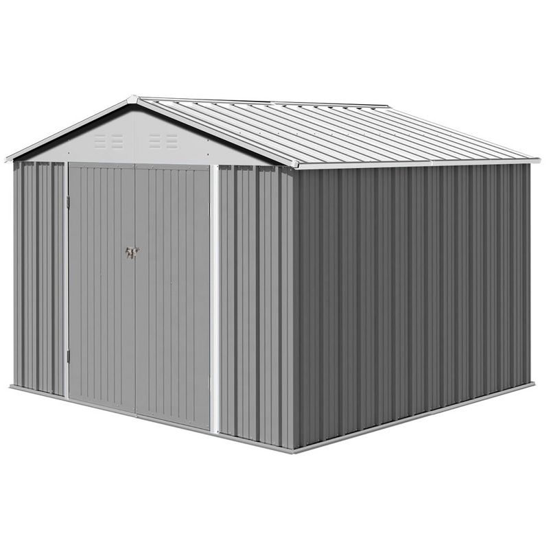 8'x8' Outdoor Storage Shed, Large Garden Shed. Updated Reinforced and Lockable Doors Frame Metal Storage Shed for Patiofor Backyard, Patio,Grey, 1 of 8