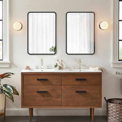 Wooakway Recessed or Wall Mount Medicine Cabinet 16 x 24 Inch Bathroom Mirror Cabinet with HD Mirror, Black