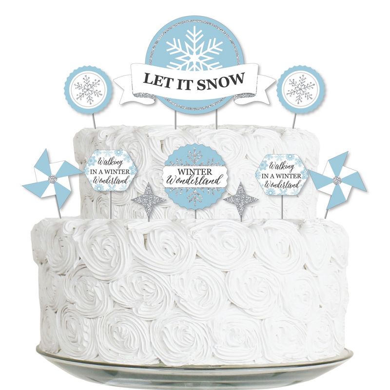 Big Dot of Happiness Winter Wonderland - Snowflake Holiday Party and Winter Wedding Cake Decorating Kit - Let It Snow Cake Topper Set - 11 Pieces, 1 of 7