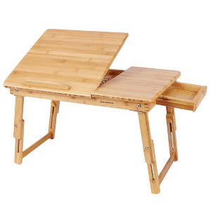 SONGMICS Laptop Desk, Folding Lap Tray, Bamboo Bed Desk with Tilting Top, Small Drawer, for Home Office, Bedroom, Natural - 1 of 4