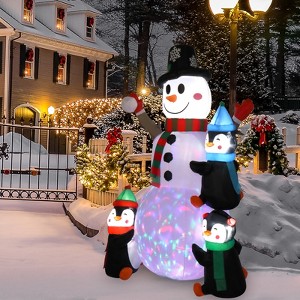 6ft With 3 Penguins, 4 Light Strings, 1 Colorful Rotating Light, Inflatable, Garden Snowman Decoration - 1 of 4