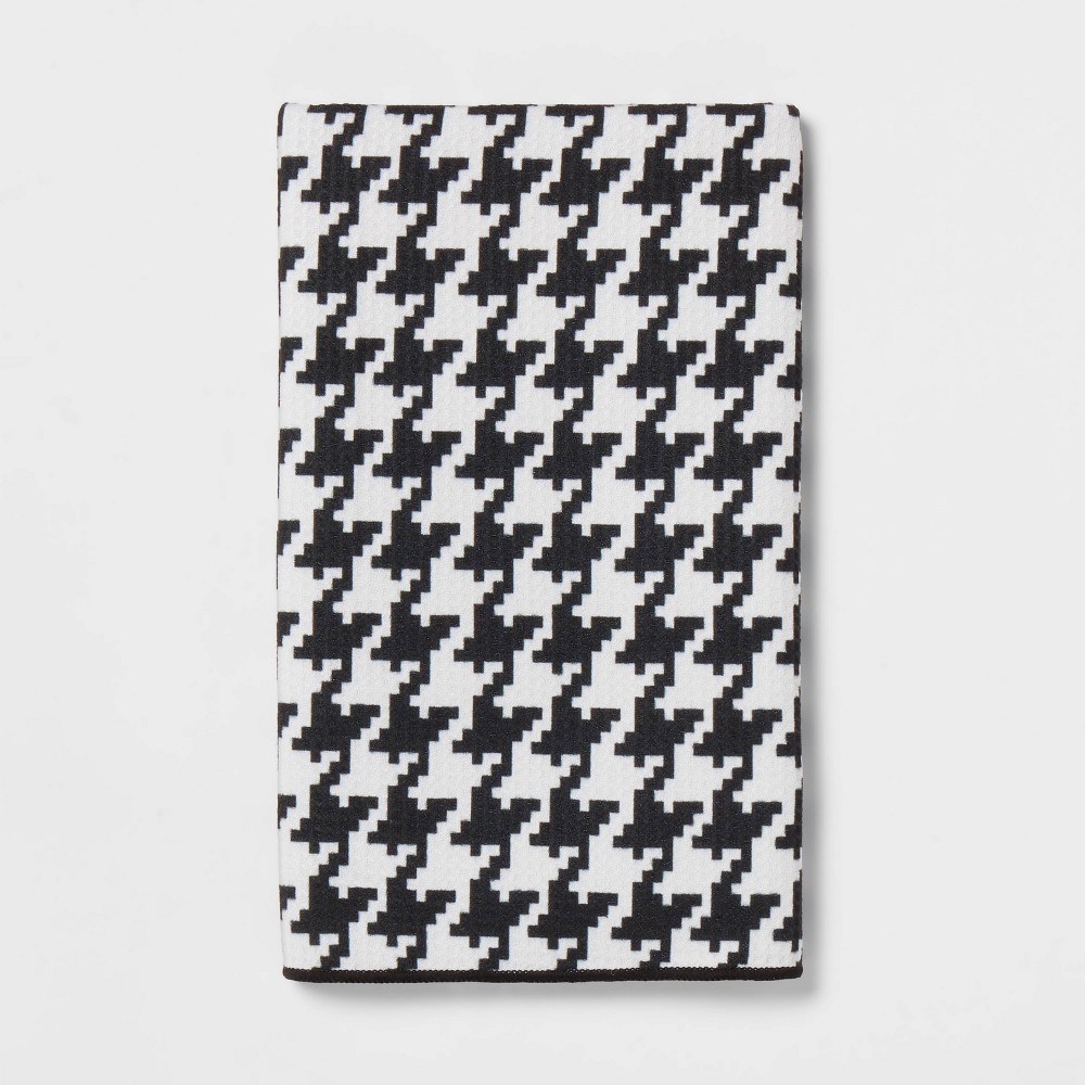 Photos - Towel Waffle Houndstooth Hand  Black/White - Room Essentials™