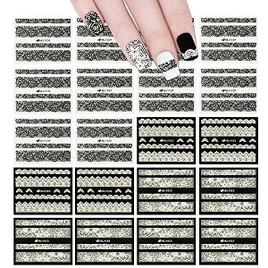 Wrapables Black & White Lace Nail Stickers Fashionable 3D Nail Art (20 sheets) - 1 of 4