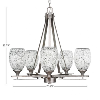 Toltec Lighting Uptowne 5 - Light Chandelier in  Aged Silver with 5" Black Fusion Shade