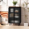 28.35"Glass Doors Modern Two-door Cabinet with Featuring Three-tier Storage,Unique Fir Cabinet Top - 3 of 4