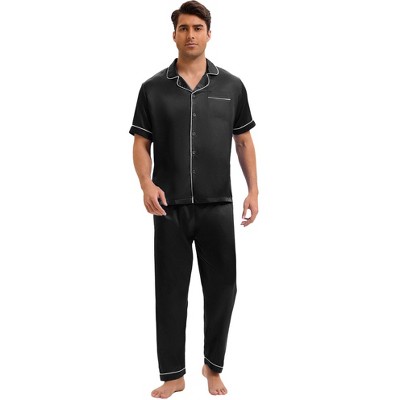 INSPIRE CHIC Men's Satin Nightwear Short Sleeve Shirt Sleep Shorts Casual Pajamas Set 2 Pieces
