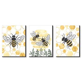 Big Dot of Happiness Little Bumblebee - Bee Nursery Wall Art and Kitchen Decor - 7.5 x 10 inches - Set of 3 Prints