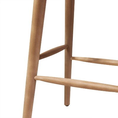 Light Brown Acacia Wood and Wicker Outdoor Bar Stools, Set of 4