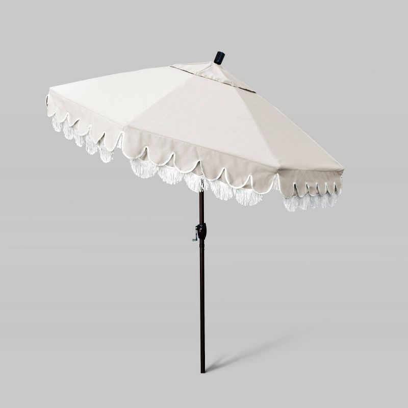 7.5' Sunbrella Scallop Base Fringe Market Patio Umbrella with Push Button Tilt - Bronze Pole - California Umbrella, 3 of 5