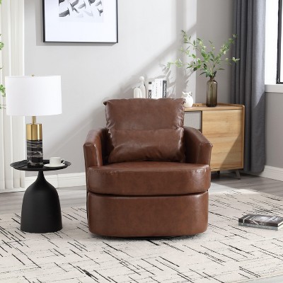 Okak Modern 360° Swivel Barrel Chair Accent Chair with Soft Dual Pillow Leisure Sofa Armchair Club Chair for Hotel Lounge Bedroom, Brown