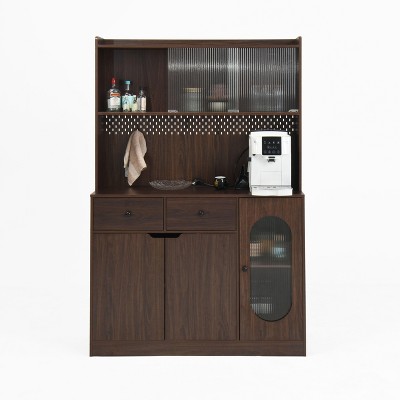 Lirago,47.2"L*15.74"W*71"H, Kitchen Pantry Cabinet with Reeded Glass Doors & Microwave Stand - Multi-Functional Storage for Kitchen/Living Room