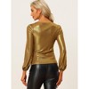 Allegra K Women's Scoop Neck Lantern Sleeve Shiny Metallic Glitter Tops - 3 of 4