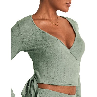 Adore Me Women's Pointelle Ballet Wrap Long Sleeve Lounge