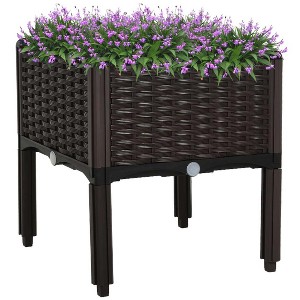 Outsunny Plastic Raised Garden Bed Planter Raised Bed with Self-Watering Design and Drainage Holes for Flowers - 1 of 4