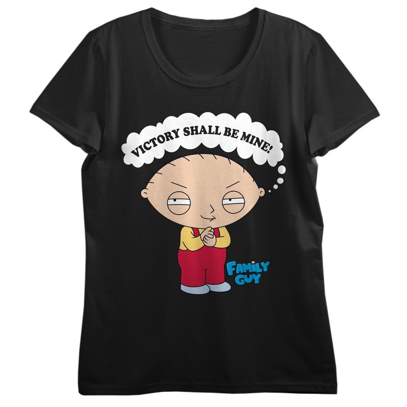 Family Guy Stewie Victory Shall Be Mine Crew Neck Short Sleeve Black Women's Crop Top, 1 of 3