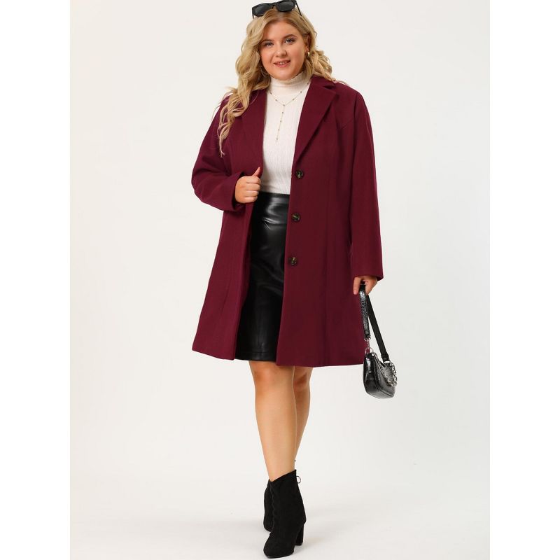 Agnes Orinda Women's Plus Size Winter Notched Lapel Single Breasted Pea Coat, 4 of 9