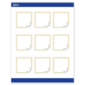 Avery Printable Square Cards, Gold Double Border with Florals, 2.5" x 2.5", Matte White Square Cards, Laser/Inkjet, 90ct, Great for Business Cards - 1 of 4