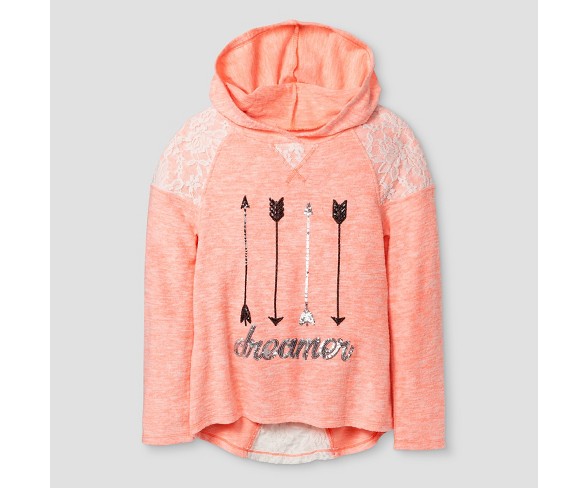 Miss Chievous Girls' Dreamer Long Sleeve Hoodie - Peach/ Cream M