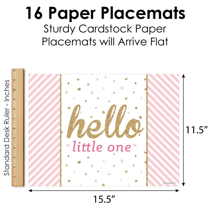 Big Dot of Happiness Hello Little One - Pink and Gold - Party Table Decorations - Girl Baby Shower Placemats - Set of 16, 5 of 7