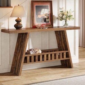 Tribesigns 63-Inch Long Entryway Console Table, Farmhouse 2-Tier Narrow Sofa Table Behind The Couch for Living Room, Hallway, Rustic Brown - 1 of 4