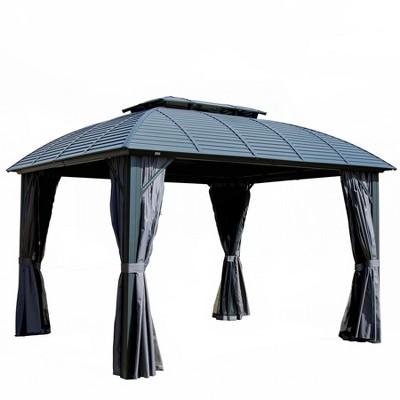 10' x 12' Outdoor Gazebo, Permanent Hardtop Gazebo with Aluminum Frame, Galvanized Steel Double Roof