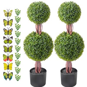 VEVOR Artificial Boxwood Topiary Tree, 36 inch Tall, Double Ball Faux Topiary Trees, Faux Plant w/ Extra Leaves & Pot & Small Decoration,Green - 1 of 4